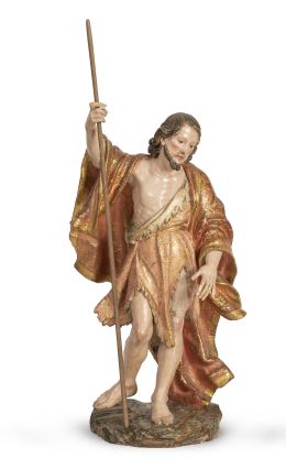 1054.  San Juan Bautista.Escultura en madera tallada, policromada y dorada.Círculo de Francisco Salzillo (1707-1783), Murcia, S. XVIII.