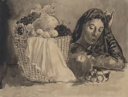 893.  PERE PRUNA OCERANS (Barcelona, 1904 - 1977)Mujer con cesto de frutas, 1960