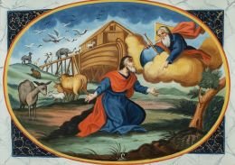 795.  ESCUELA ITALIANA, FF. SIGLO XVIII- PP. SIGLO XIXPasaje de la Historia de Noé: los animales entran en el arca, y Dios Padre se aparece a Noé