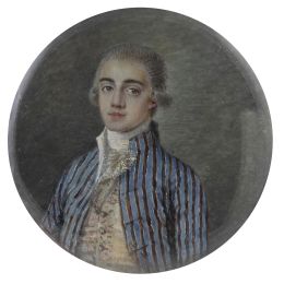 742.  ESCUELA ESPAÑOLA, H. 1800Retrato de joven con casaca de rayas