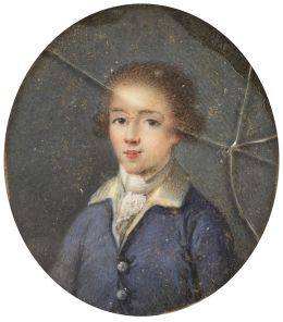 744.  ESCUELA ESPAÑOLA, H. 1780Retrato de niño con casaca azul