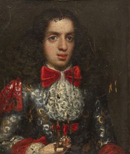 741.  ESCUELA ESPAÑOLA, H. 1690-1700Retrato de caballero, porta una miniatura con la cruz de Santiago