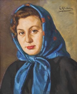 839.  EDUARDO CHICHARRO Y AGÜERA (Madrid, 1873-1949)Retrato de mujer con pañuelo