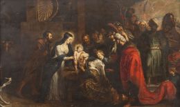 767.  SEGUIDOR DE PEDRO PABLO RUBENS (Escuela flamenca, siglo XVII)Adoración de los Reyes Magos