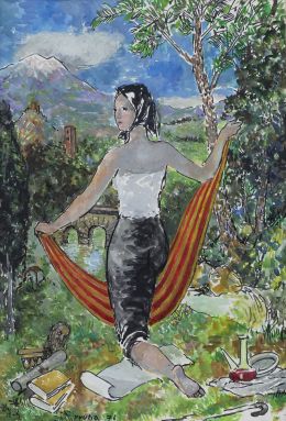 930.  PERE PRUNA (Barcelona, 1904 - 1977)Muchacha en el campo, 1976