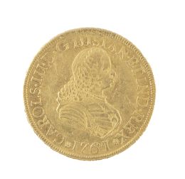 333.   Moneda de 8 escudos de Carlos III en oro. 1761. PN. J