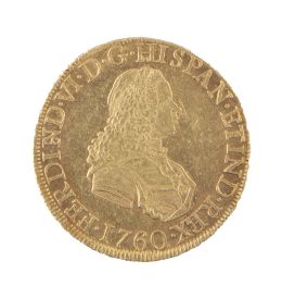 334.   Moneda de 8 escudos de Fernando VI en oro. 1760 . LM. J M