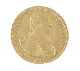 336.   Moneda de 8 escudos de  Fernando VII en oro. 1815. Santiag