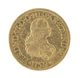 338.  Moneda de 8 escudos de Fernando VI en oro. 1759 . P.N. J