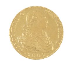 322.  Moneda de 8 Escudos de Carlos IV en oro. 1802.  Madrid. FA.