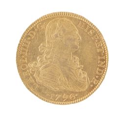 324.  Moneda de 8 Escudos de Carlos IV en oro. 1796. México. FM.