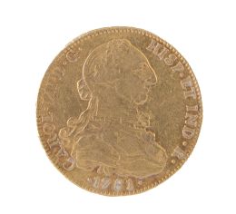 325.   Moneda de 8 Escudos de Carlos III en oro. 1781. México. FF.