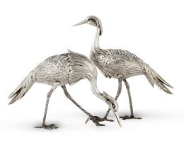 1137.  Pareja de garzas de plata.España, S. XX.