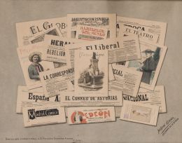 837.  AGUSTÍN ESTRADA (Asturias, 2ª mitad, Siglo XIX)Collage de periódicos ca. 1900-1901.