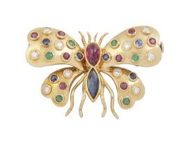 246.  Broche mariposa con cuerpo de rubí y zafiro y alas de chato