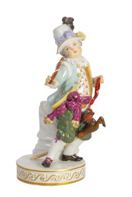 640.  Niño galante de porcelana esmaltada. Con marcas.Meissen (1860-1924).