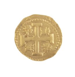 440.  Moneda macuquina de 8 escudos. Felipe V en oro 