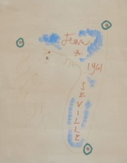 933.  JEAN COCTEAU (Maisons-Laffitte, Francia, 1889 - Milly-la-Forêt, Francia, 1963)Perfil, 1961