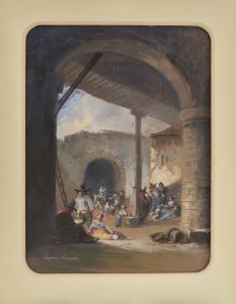 813.  EUGENIO LUCAS VELAZQUEZ (Madrid, 1817- 1870) Escena callejera1858