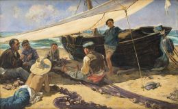 870.  HELIODORO GUILLÉN PEDEMONTI (Alicante, 1863-1940)Pescadores en la playa