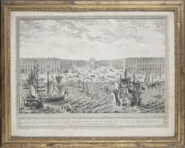 756.  PIERRE PHILIPPE CHOFFARD & CHEVALIER DE BASSEMON (SIGLO XVIII)"Vue de la ville de Bordeaux et de ses promenades du côté du château Trompette" y "Vue de la porte et place Bourgogne sur le port de la ville de Bordeaux"