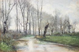 835.  JOSÉ MARÍA SUAY DAGUÉS (Valencia, 1865- Madrid, 1938)Paisaje con árboles y río