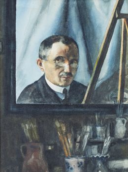 832.  JOSÉ MARÍA SUAY DAGUÉS (Valencia, 1865- Madrid, 1938)Autorretrato en el taller