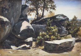 834.  JOSÉ MARÍA SUAY DAGUÉS (Valencia, 1865- Madrid, 1938)Paisaje con rocas berroqueñas