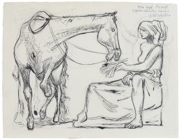 932.  JOSÉ CABALLERO (Huelva, 1913 - Madrid, 1991)Mujer con caballo