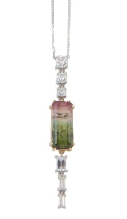 172.  Pendentif de brillantes y turmalina watermelon rectangular,