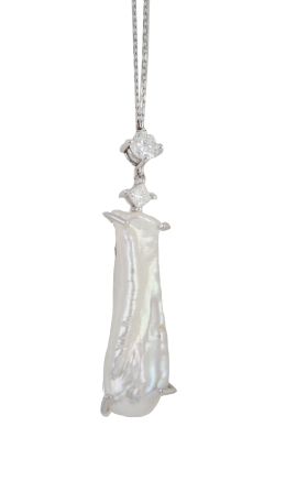 173.  Pendentif perla barroca colgante de diamante talla princesa