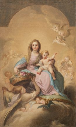 798.  ESCUELA ESPAÑOLA, FF. SIGLO XVIIIVirgen del Rosario llevando al Niño Jesús en sus brazos