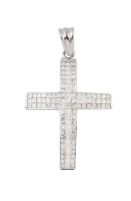 243.  Cruz colgante cuajada de diamantes de talla princesa en eng