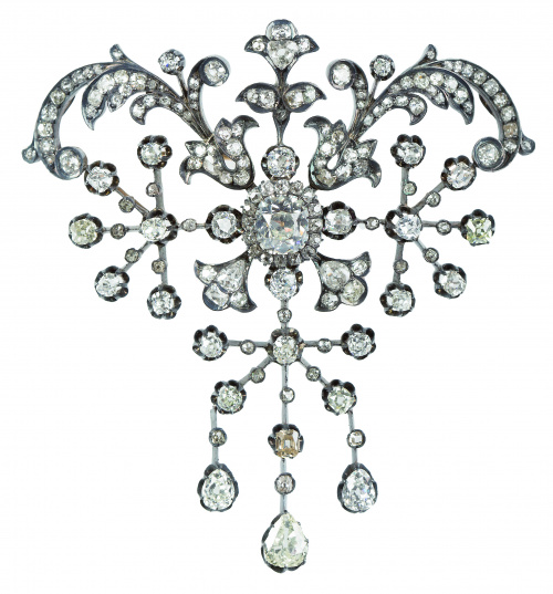 Broche c.1850 de brillantes de talla antigua, con centro de