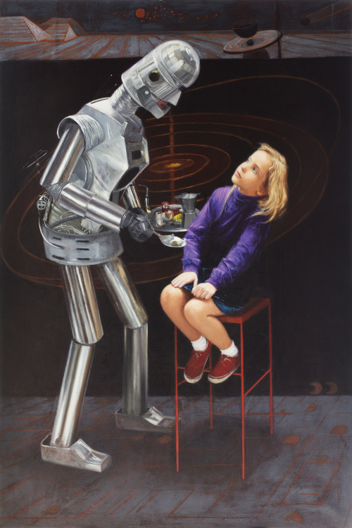 DANIEL QUINTERO (Málaga, 1949), Niña jugando con un robot