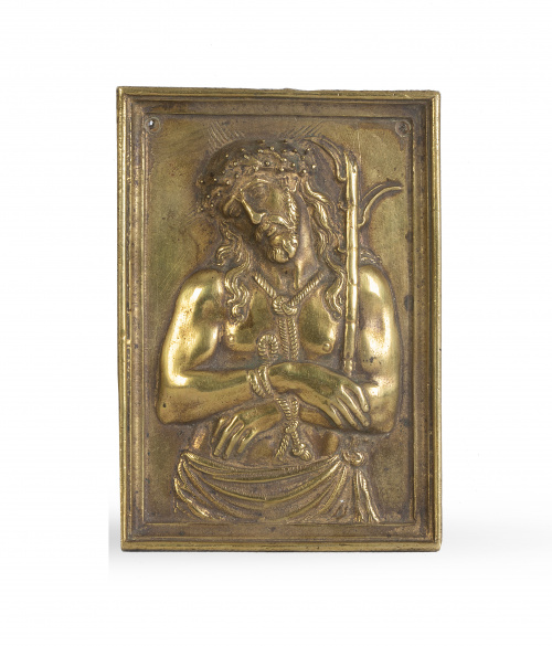 “Cristo atado a la Columna”.Placa devocional en bronce dor