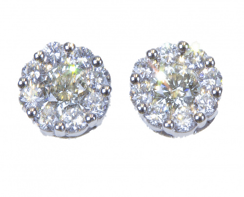 Pendientes rosetones de brillantes en oro blanco de 18K