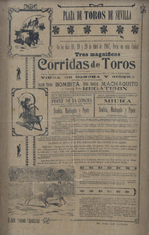 Lote de cinco carteles de toros de la plaza de toros de Sevi