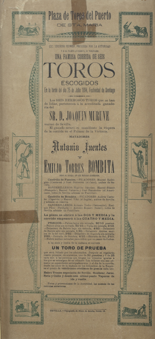 Lote de cinco carteles de toros de la plaza de toros de Sevi