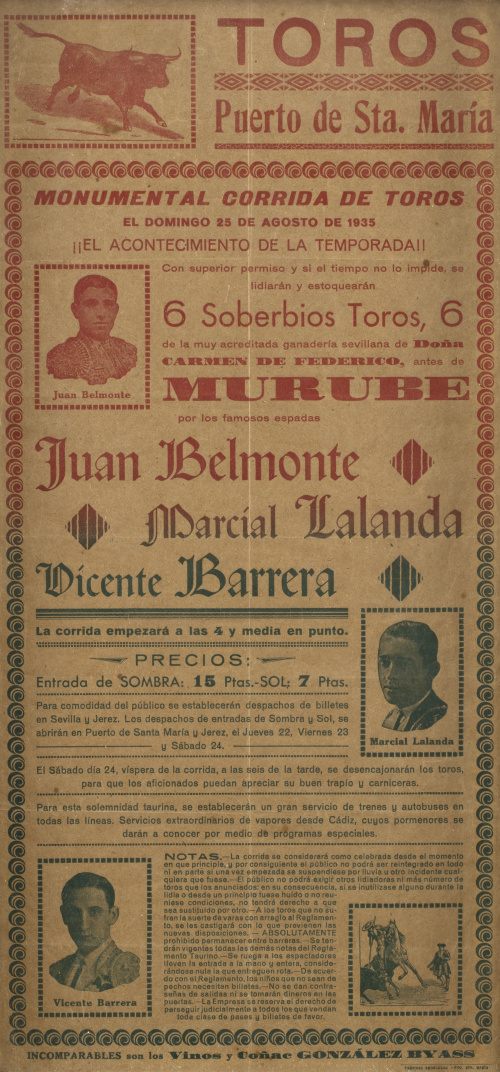 Lote de cinco carteles de toros de la plaza de toros de Sevi