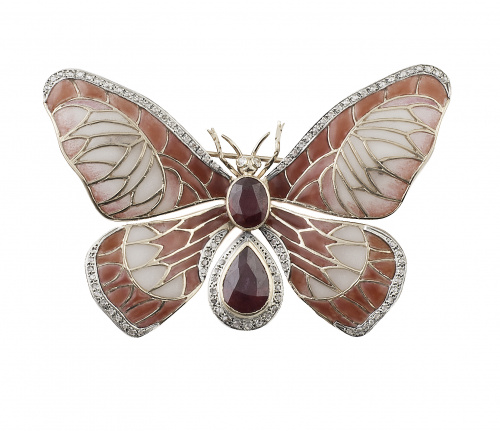 Broche mariposa con alas de esmalte plique-à-jour en tonos 