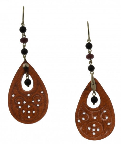 Pendientes largos con gotas talladas de jade rojo, que pend