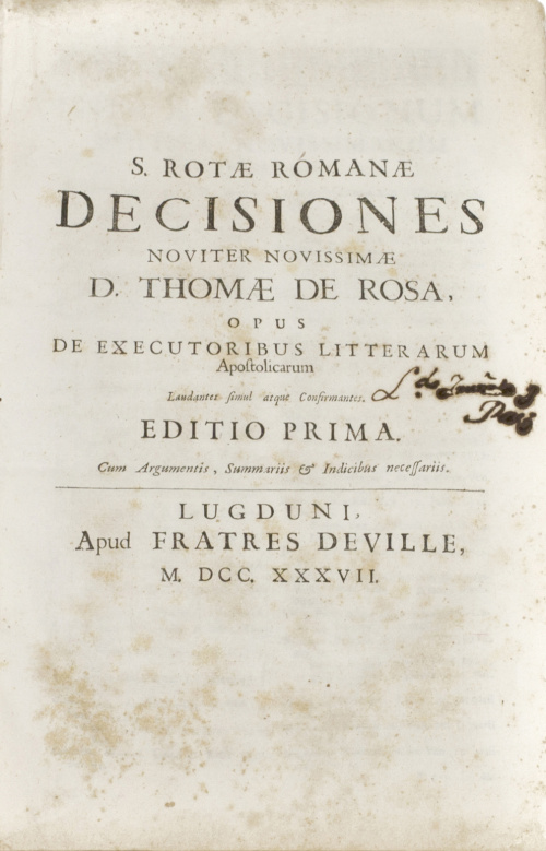 TOMMASO DE ROSA. “S. Rotae Romanae decisiones noviter novis