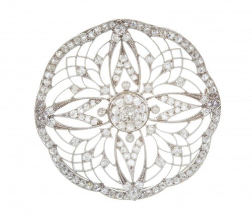 Broche circular de brillantes Belle Epoque con delicado dis