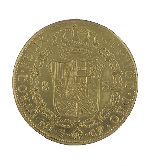 Moneda de 8 escudos de Carlos III de 1775 Sevilla S-CF. Pro