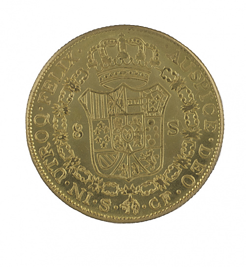 Moneda de 8 escudos de Carlos III de 1775 Sevilla S-CF. Pro