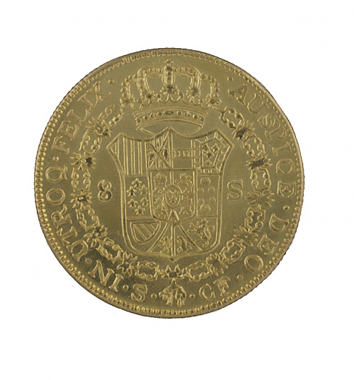 Moneda de 8 escudos de Carlos III de 1775 Sevilla S-CF. Pro