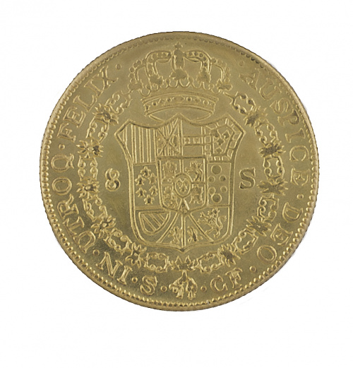 Moneda de 8 escudos de Carlos III de 1775 Sevilla S-CF. Pro