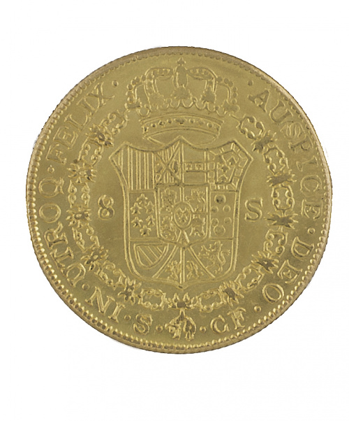 Moneda de 8 escudos de Carlos III de 1775 Sevilla S-CF. Pro