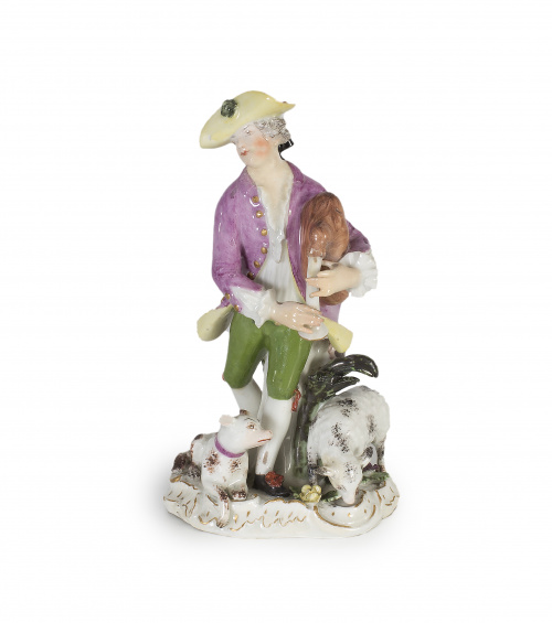 Gaitero con ovejas, Figura escultórica de porcelana esmalt